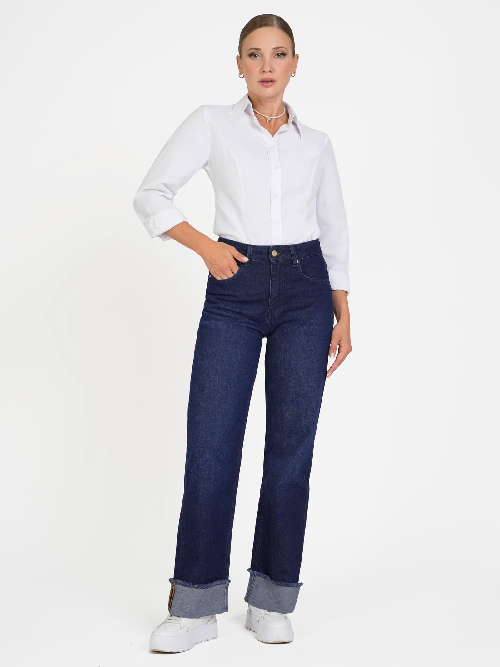 Wide-Leg Jeans — Folded Cuff